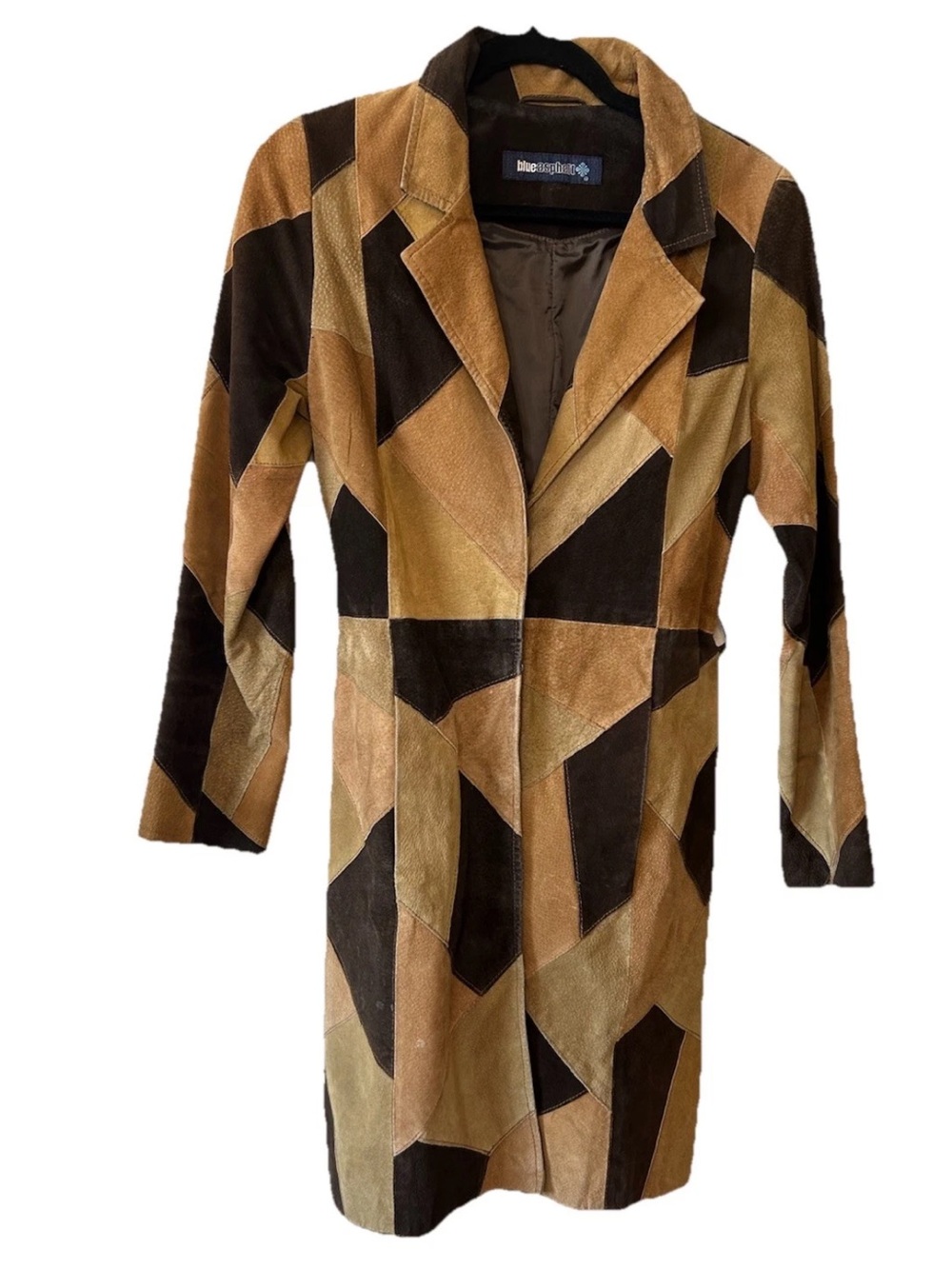 Vintage 90s Suede Patchwork Leather Coat Brown Tan Boho Y2K Small Penny Lane - Picture 8 of 16